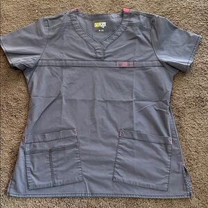 Gray Scrub Top with Pink Accents